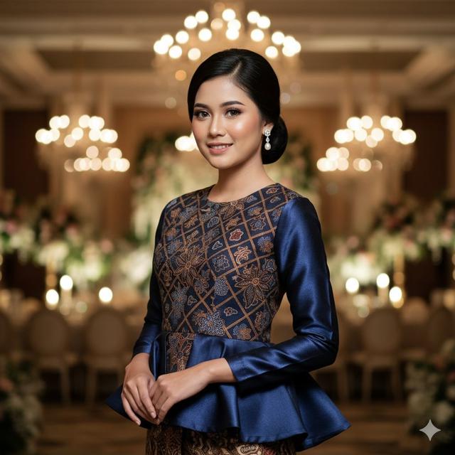 Blouse Batik Wanita Model Peplum Kombinasi Kain Polos untuk Kondangan