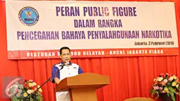 Budi Waseso memberikan sambutan saat acara bertajuk 'Peran Publik Figure dalam Rangka Pencegahan Bahaya Penyalahgunaan Narkotika', Jakarta (3/2). Acara bertujuan mengajak public figure untuk mengampanyekan antinarkoba. (Liputan6.com/Immanuel Antonius)