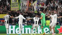 Ekspresi kiper Juventus, Gianluigi Buffon, saat melakukan selebrasi kemenangan usai timnya mengalahkan AS Monaco dalam laga semifinal Liga Champions. Buffon tercatat sebagai lima kiper terbaik di Liga Champions. (AFP/Valery Hache)