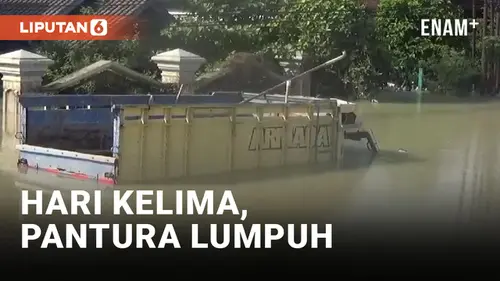 VIDEO: Jalur Pantura Lumpuh Akibat Banjir, Puluhan Truk Ditinggalkan