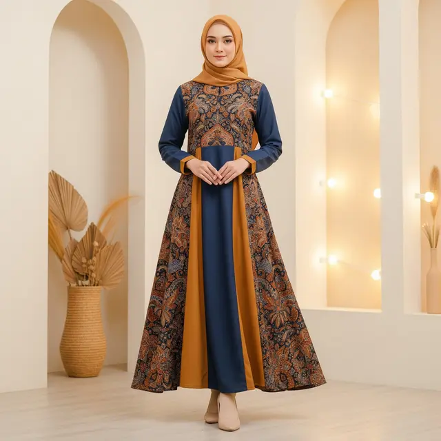 Model Gamis Batik Kombinasi Kain Polos Terbaru 2026