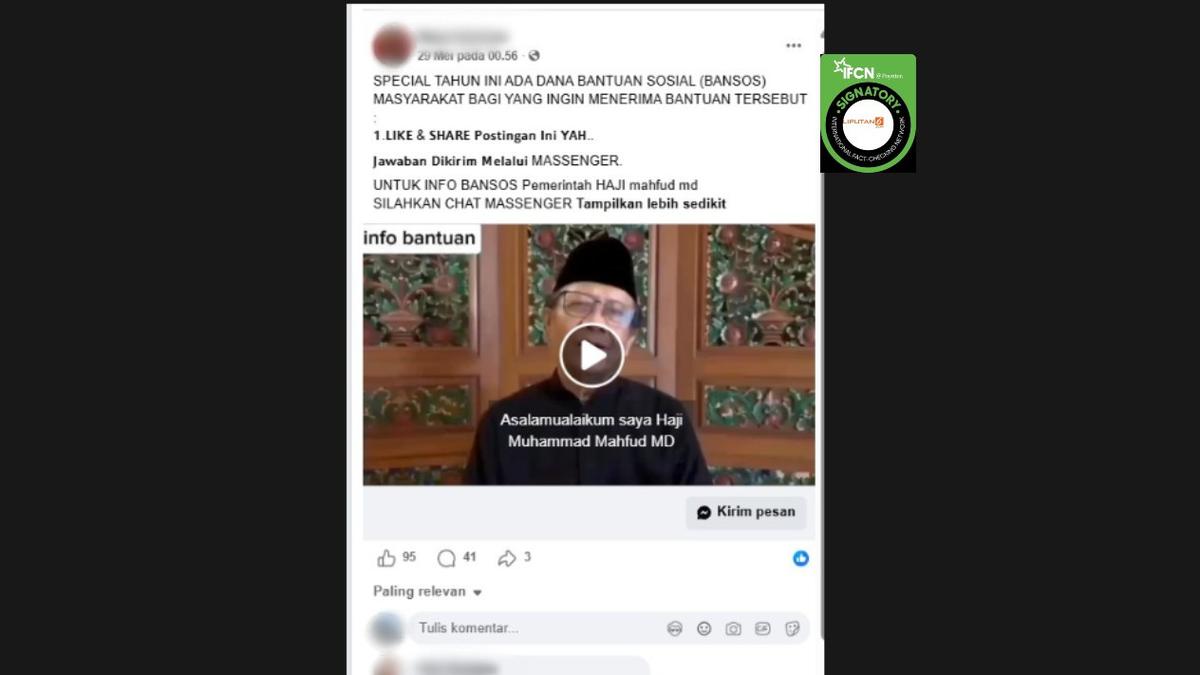 Cek Fakta: Tidak Benar di Video Ini Mahfud Md Umumkan Bantuan Modal Usaha Rp 100 Juta