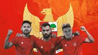 Timnas Indonesia - Ilustrasi formasi 4-3-3: Jordi Amat (bek tengah), Shayne (bek kiri) dan Sandy Walsh (bek kanan) (Bola.com/Adreanus Titus)