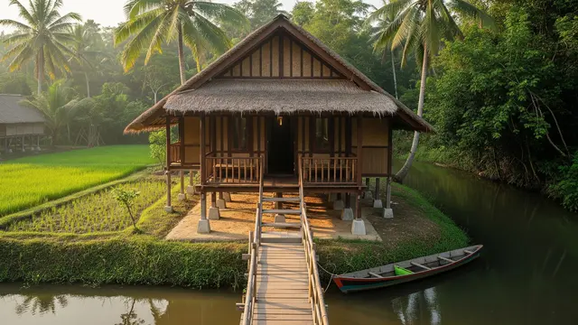 Contoh Rumah Sederhana di Desa Dekat Sungai dan Sawah Kecil dengan Desainnya yang Cantik dan Bikin Betah