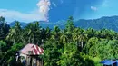 Tim pencari dan penyelamat gabungan dari Basarnas, kepolisian, dan Badan Penanggulan Bencana Daerah (BPBD) sedang berupaya mengevakuasi sekitar 20 pendaki yang terjebak di kawasan gunung. Tampak dalam foto yang dirilis oleh Badan Nasional Penanggulangan Bencana Indonesia (BNPB) pada Jumat 8 Mei 2026 menunjukkan asap yang mengepul dari letusan Gunung Dukono seperti yang terlihat dari Tobelo, Maluku Utara. (Handout/Badan Penanggulangan Bencana Indonesia (BNPB)/AFP)