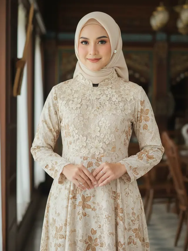 Gamis Batik Brokat Warna Netral Favorit 2026 (Foto: Gemini AI)