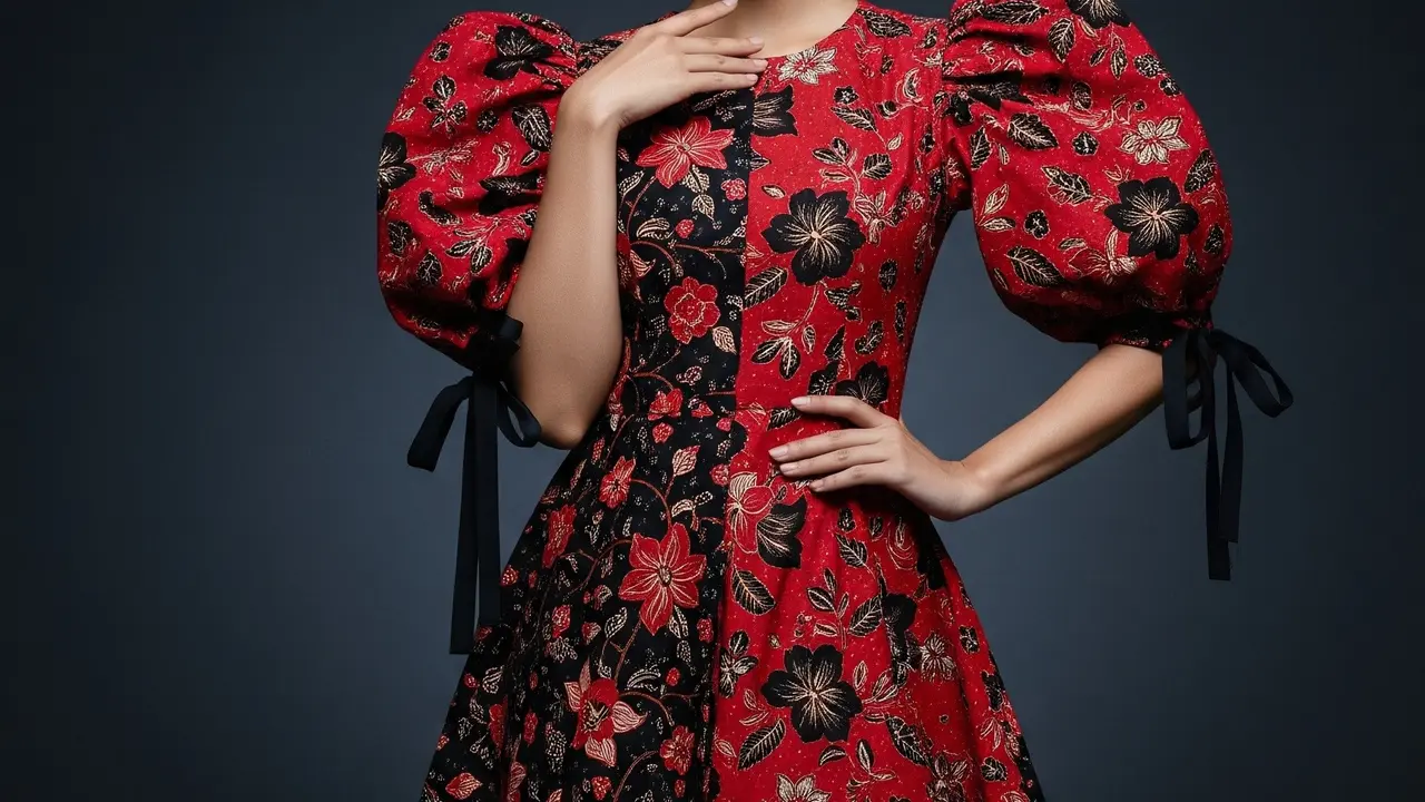 Dress Batik Lengan Balon Motif Floral