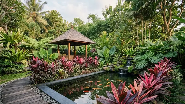 Inspirasi Kolam Minimalis dengan Tanaman Pinggir Berwarna Ungu