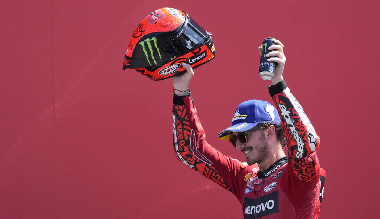 <p>Ini menjadi modal bagus bagi Bagnaia jelang jeda paruh musim MotoGP 2023. (AP Photo/Peter Dejong)</p>