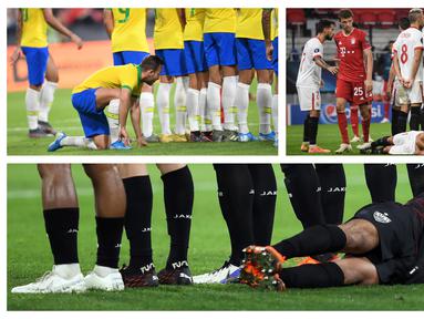 Selain eksekusi penalti, tendangan bebas juga merupakan sumber gol dari bola mati yang sering mengecoh penjaga gawang. Berbagai cara dilakukan tim terhukum untuk mementahkan tendangan bebas. Simak aksi unik para pemain untuk membendung tendangan bebas. (Kolase Foto AFP)