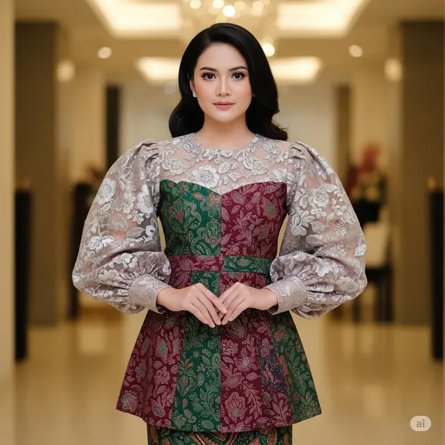 Tunik Lengan Balon + Aksen Brokat Bahu
