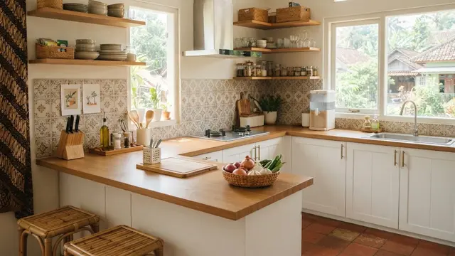 Desain dapur yang tidak terasa pengap dan cocok sebagai ide penataan yang bikin ruangan terasa lebih lega model letakkan barang sesuai kebiasaan memasak