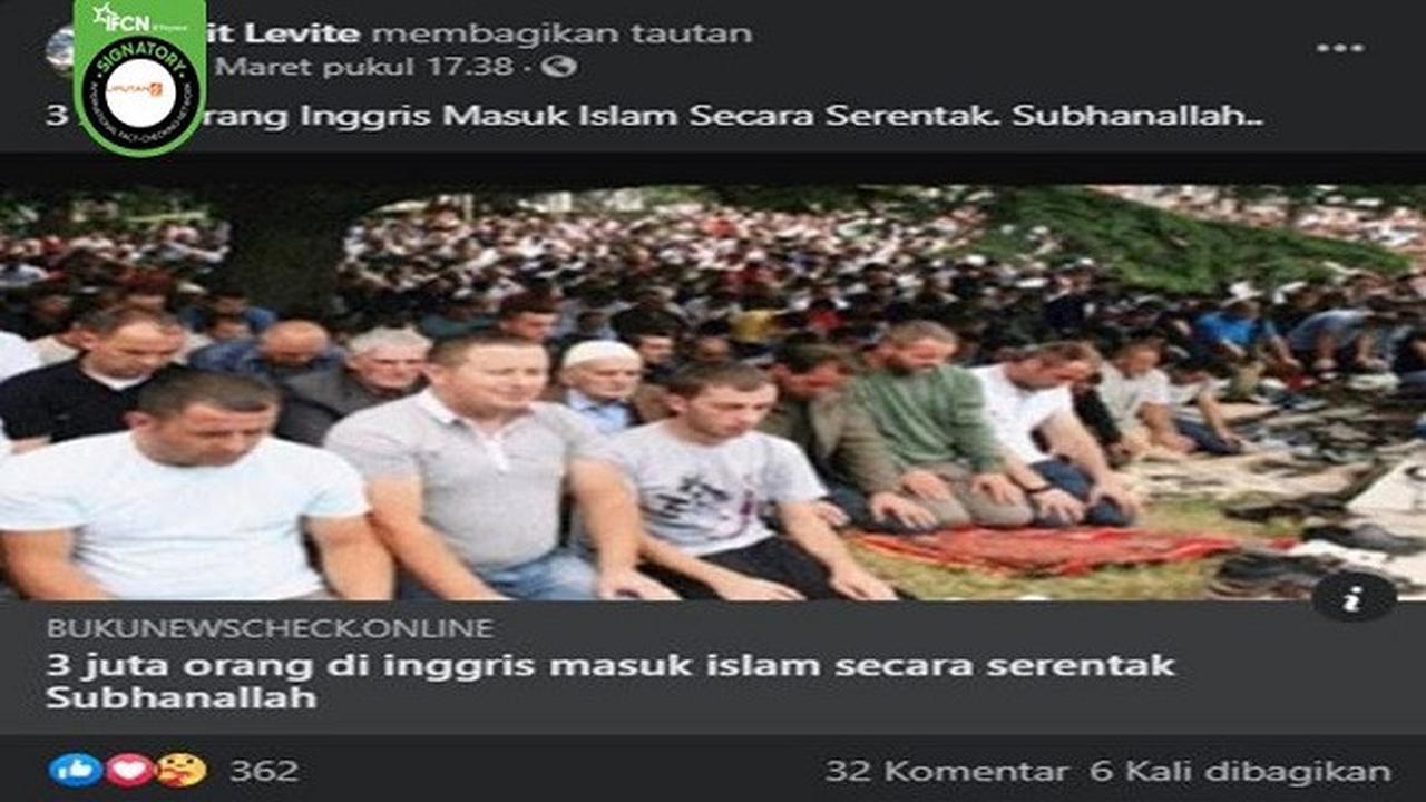 Gambar Tangkapan Layar Klaim 3 Juta Orang Inggris Masuk Islam Serentak (sumber: Facebook)