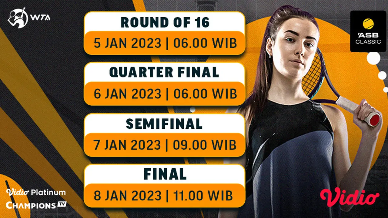 Link Live Streaming WTA 250 ASB Classic Babak 16 Besar - Final di Vidio 5 sampai 8 Januari 2023