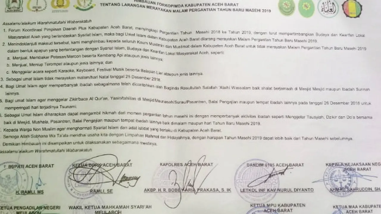 Larangan Tiup Terompet dan Karaoke Saat Malam Tahun Baru di Aceh