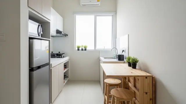 Desain Dapur Kecil 2x2 Meter Muat Kulkas dan Kitchen Set/ Ilustrasi AI
