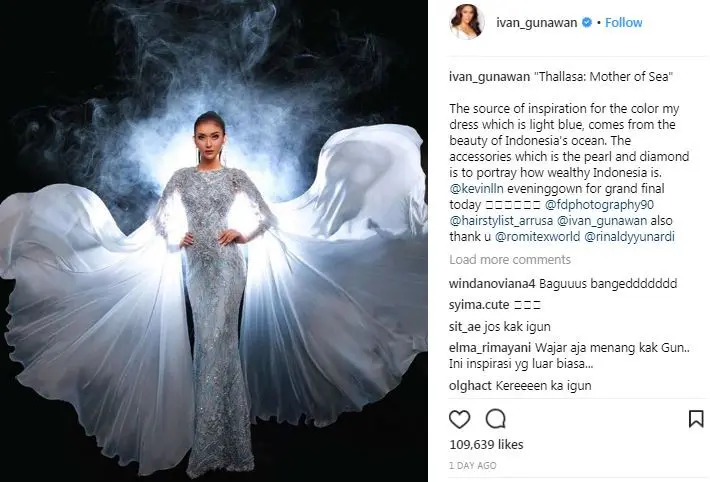 Gaun Ivan Gunawan untuk Kevin Lilliana di ajang Miss International 2017