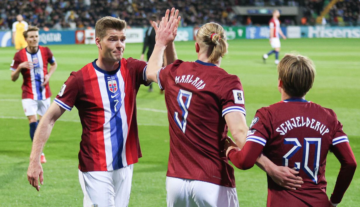 Dengan kemenangan besar itu, Norwegia untuk sementara memuncaki klasemen Grup I dengan perolehan 3 poin. Sedangkan Moldova berada di dasar klasemen grup. (AP Photo/Aurel Obreja)
