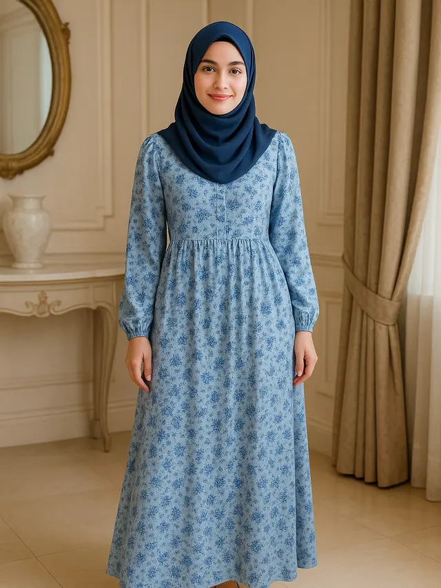 Model Gamis Biru Muda Terbaru 2025 yang Kasual