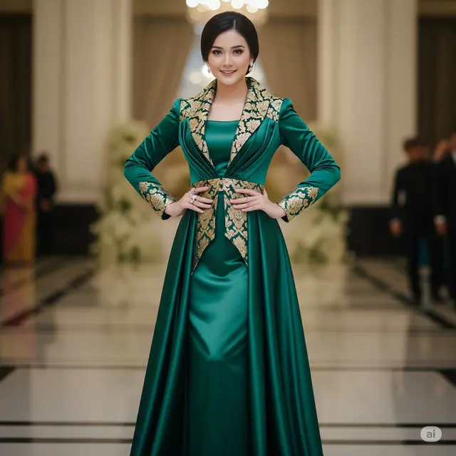 Contoh Model Brokat Dress Kombinasi Satin Dress Satin Velvet + Brokat. Foto: Gemini