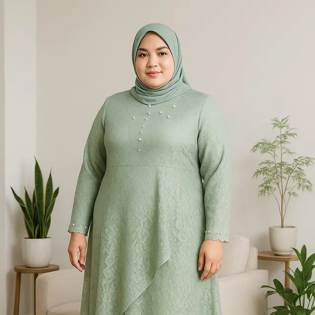 7 Rekomendasi Gamis Brokat untuk Orang Gemuk, Tampil Anggun dan Nyaman Dipakai