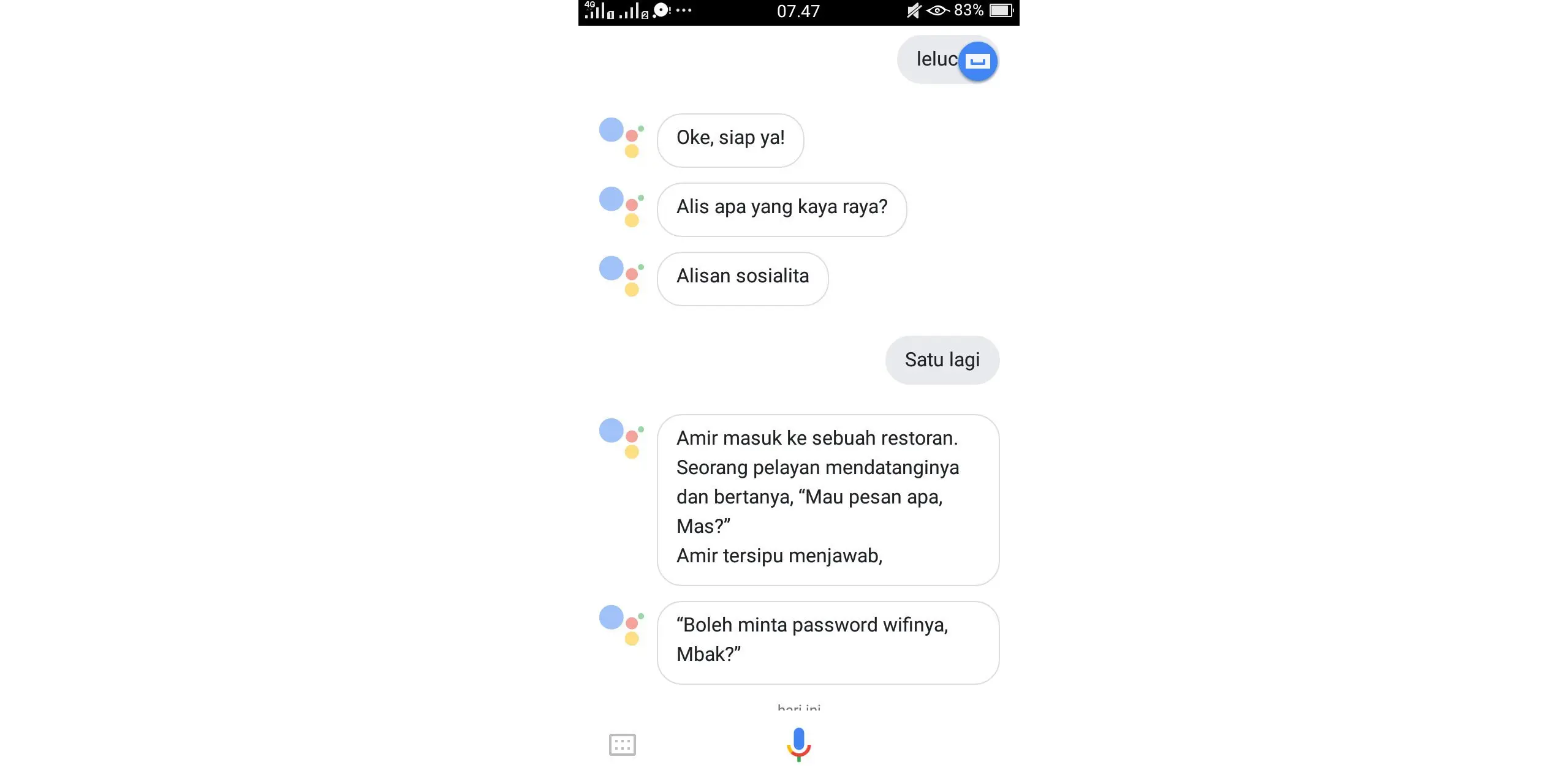 Google Assistant juga bisa mengeluarkan jokes receh (Sumber: Twitter @ChristinaKusuma)