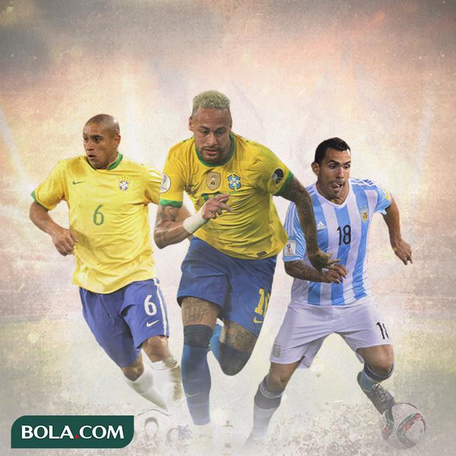 Ilustrasi - Roberto Carlos, Neymar, Carlos Tevez