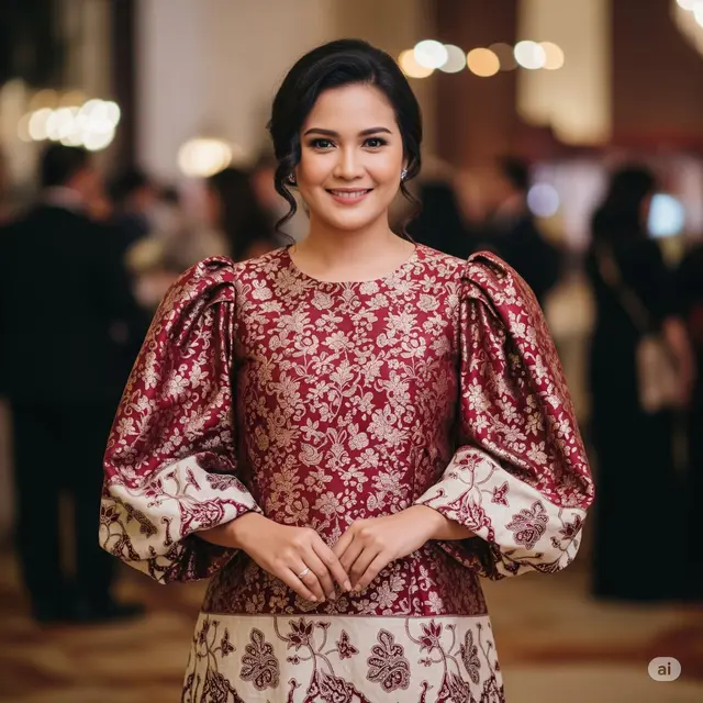 Tunik Brokat Lengan Balon + Border Batik