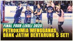 Petrokimia Gresik Pupuk Indonesia tampil gemilang dengan kemenangan 3-0 atas TNI AU Electric, sementara Bank Jatim harus berjuang lima set untuk menumbangkan Rajawali O2C di Final Four Livoli Divisi Utama 2025.