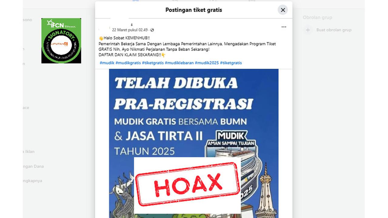 Tangkapan layar salah satu hoaks terkait mudik lebaran.