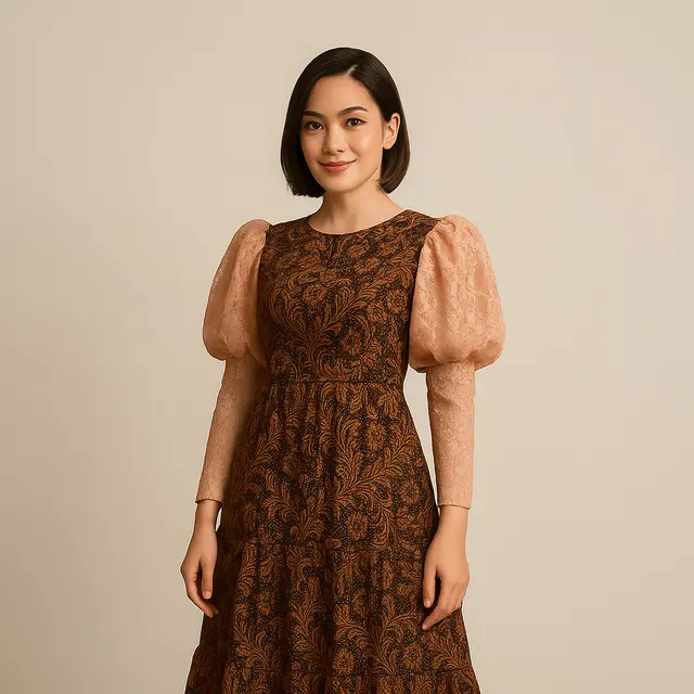 Kombinasi Puff Sleeve dan Kain Batik Klasik/Ilustrasi gambar oleh AI