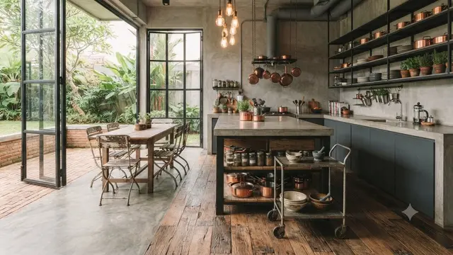 Model Dapur Industrial dengan Bukaan Lebar