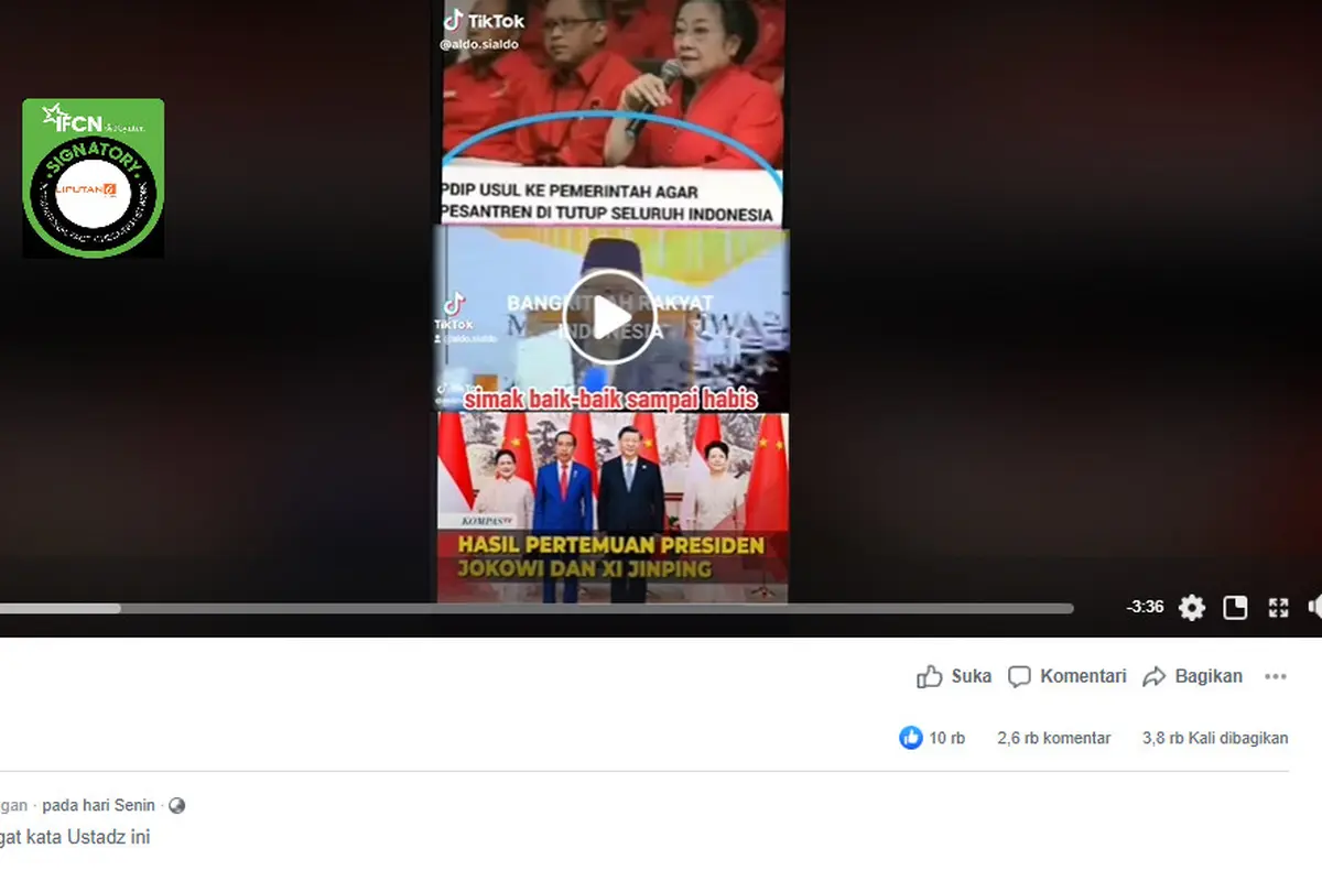 Tangkapan layar klaim PDIP usul ke Pemerintah agar menutup pesantren di seluruh Indonesia