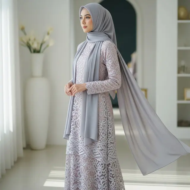 9 Model Gamis Brokat Modern dengan Hijab Pashmina, Tampil Anggun dan Kekinian