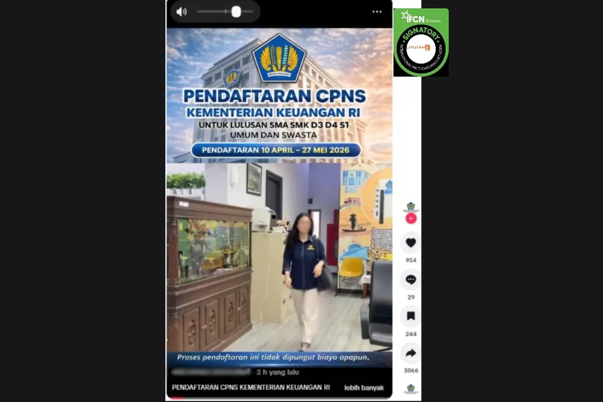 Cek Fakta Liputan6.com mendapati klaim link pendaftaran Calon Pegawai Negeri Sipil (CPNS) Kementerian Keuangan (Kemenkeu) 2026.