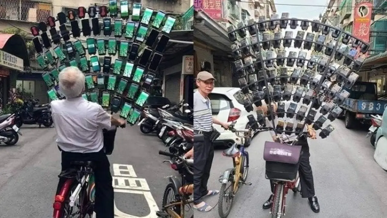 Berburu Pokemon, Kakek Ini Nekat Bawa 64 Smartphone Pakai Sepeda