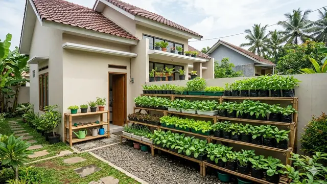 Rumah Kecil Type 45 dengan Kebun Sayur Belakang Rumah (Foto: Gemini AI)