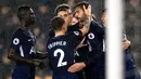 Pemain Tottenham Hotspur merayakan gol Fernando Llorente ke gawang Swansea City pada laga pekan ke-22 Premier League di Stadion Liberty, Selasa (2/1).Tottenham Hotspur memetik kemenangan 2-0 atas tuan rumah Swansea City. (Nigel French/PA via AP)