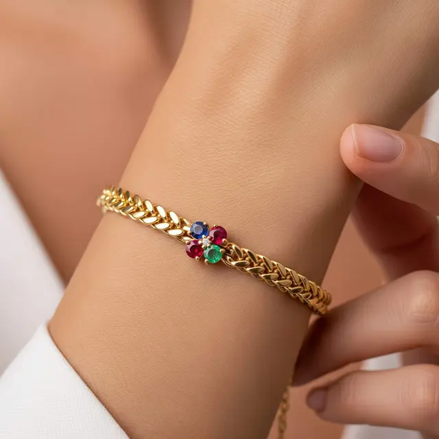 Gelang Emas Model Wheat Chain Kombinasi Batu Kelahiran untuk Hadiah Ulang Tahun