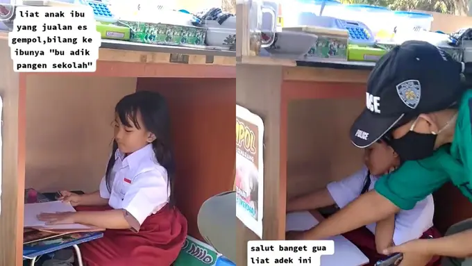 Curi Perhatian Warganet, Anak Perempuan Ini Sekolah Online sambil Menemani Ibunya Berjualan