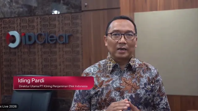 Direktur Utama PT Kliring Penjaminan Efek Indonesia, Iding Pardi, dalam Pembukaan Public Expose Live 2026, Selasa (9/6/2026). (Liputan6.com/Tira)