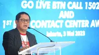 Senior Executive VP Operations PT Bank Tabungan Negara (Persero), Alex Sofjan Noor memberikan sambutan pada peluncuran nomor baru BTN Call 150286 dan 1500286 di Jakarta (3/5/2023). (Liputan6.com)