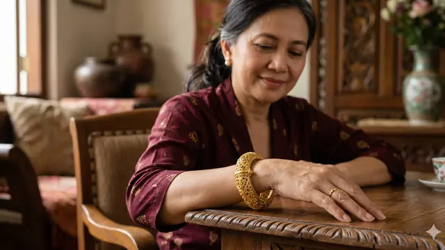 Model Gelang Emas Ukir Klasik untuk Usia 50 Tahun ke Atas (Foto: Gemini AI)