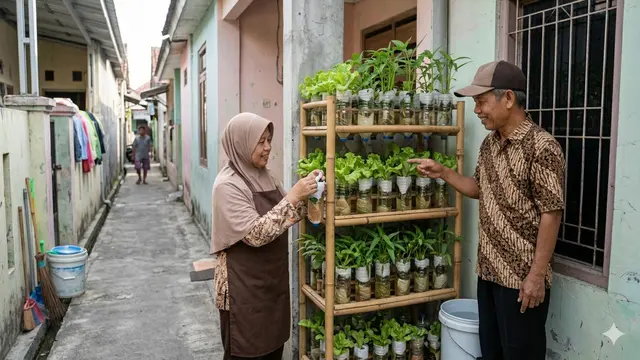 Hidroponik Sayur Mini di Gang Sempit dengan Rak Bertingkat