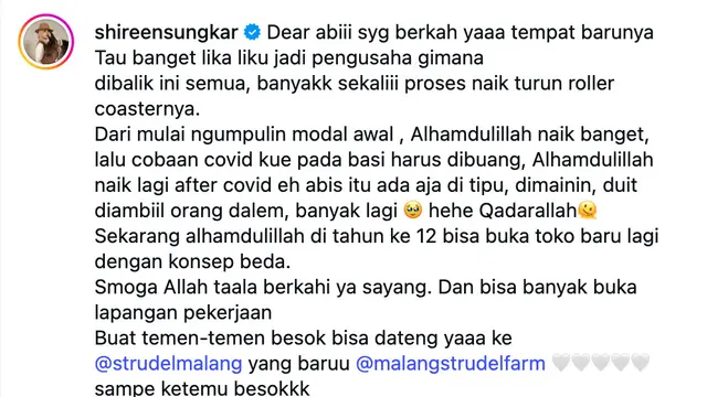 Unggahan Shireen Sungkar. (Foto: Dok. Instagram @shireensungkar)