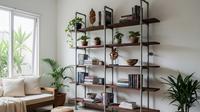 Desain Rak Buku Industrial Ambalan Kayu Perabot Rumah dari Pipa PVC (Foto: AI)