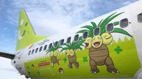 Pesawat terbang bertema Pokemon milik maskapai asal Jepang, Solaseed Air. (dok. Instagram @solaseedair_official/https://www.instagram.com/p/CI9xTrkhcRv/)