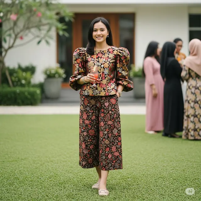 Model Baju Pesta Atasan Brokat Bawahan Batik. Foto: Gemini