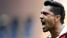 Selebrasi gol striker AC Milan Marco Borriello ke gawang Sampdoria dalam lanjutan Serie A di Luigi Ferraris Stadium, 18 April 2010. AFP PHOTO / Tiziana Fabi 