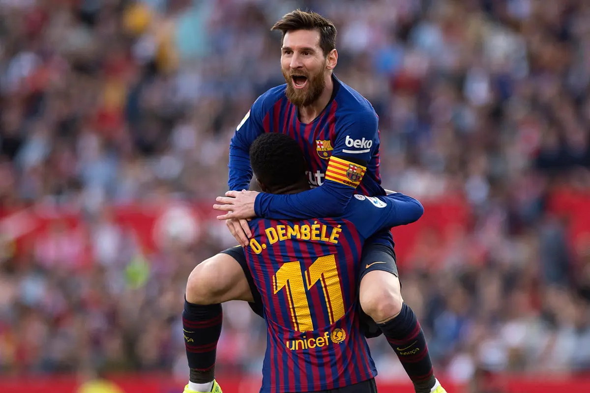 Selebrasi Lionel Messi Saat Cetak Hattrick ke Gawang Sevilla